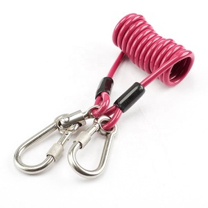 Custom Durable Red PU Coated Steel Wire Towing Spring Coil Tool Lanyard with Hook for Safety