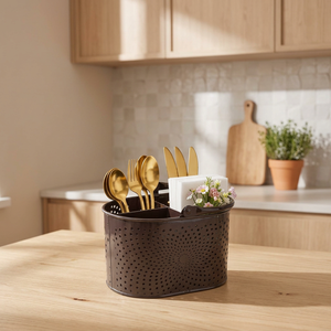 Support de rangement pour couverts en métal avec poignée, organisateur d'ustensiles de cuisine moderne, finition peinture cuite durable, simple - Product Image 3