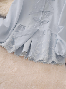 Camicetta da donna <span class=keywords><strong>blu</strong></span> con <span class=keywords><strong>pizzo</strong></span> e laccetti sul davanti - Product Image 5