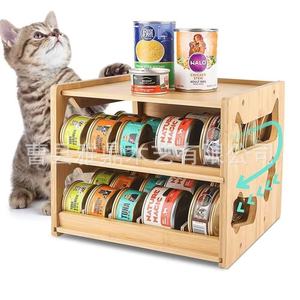Estante de Almacenamiento de Alimentos para Mascotas de Doble Capa de Bambú y Madera, Organizador de Golosinas para Perros y Gatos con Función de Ruedas - Product Image 2