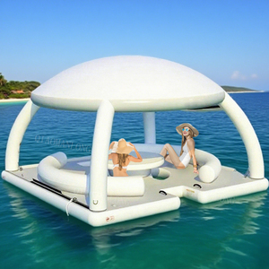 Plate-forme <span class=keywords><strong>gonflable</strong></span> de dock de chaise longue de flotteur de lac de nénuphar de Aqua Bana avec des nuances de tente - Product Image 3