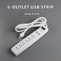 Multiprise intelligente blanche certifiée ETL 15A avec double port USB, protection contre les surtensions et les surcharges, 6 prises CA pour dortoir et chambre à coucher