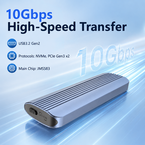 Boîtier SSD M.2 NVMe sans outil, 10 Gbps, Type-C, boîtier de <span class=keywords><strong>disque</strong></span> <span class=keywords><strong>dur</strong></span> externe, puce JMS583, boîte de stockage portable en aluminium, 2 To - Product Image 5