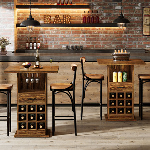 Table de bar carrée Tribesigns, 39,37 po de hauteur, table de cocktail industrielle avec rangement et porte-bouteilles, unité de bar à domicile - Product Image 4