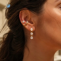 Boucles d'oreilles pendantes SUMMLY en forme de goutte d'eau avec zircon rond, plaquées or 18 carats, en acier inoxydable, étanches, hypoallergéniques, bijoux de mode pour femmes