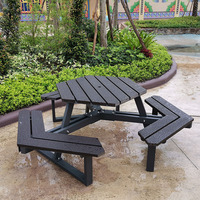 Tables et chaises de jardin en métal, ensemble avec parapluie, Table de pique-nique, à manger en bois, d'extérieur, 12 pièces