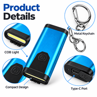 Mini lampe torche COB porte-clés rechargeable USB-C, lampe de travail EDC 4 modes, alarme sonore, IPX4, aluminium, logo personnalisé, vente en gros