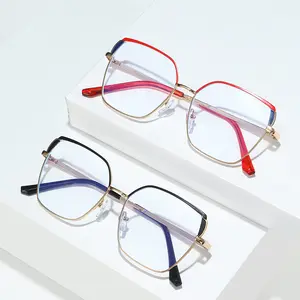 Hot Selling Two-color Flat Lens Women Eyewear Frame Myopia Eyeglass Fashion Metal Anti Blue Light Glasses