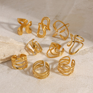 <span class=keywords><strong>Anelli</strong></span> di alta gioielleria impermeabili 18k placcato oro all'ingrosso anello in acciaio inossidabile forma irregolare <span class=keywords><strong>S</strong></span> in stile anello aperto - Product Image 2