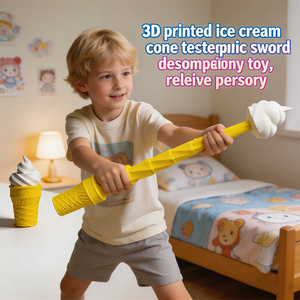 Jouets modèle épée en forme de cornet de glace rétractable par gravité imprimés en 3D, jouet épée télescopique en plastique en forme de cornet de glace - Product Image 5