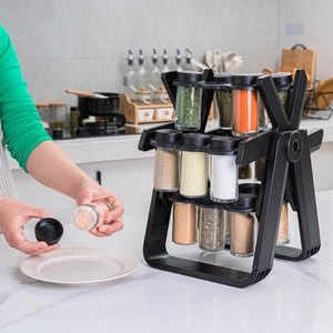 Lot de 18 pots à épices en verre avec support rotatif pour cuisine, idéal pour ranger les outils - Product Image 4