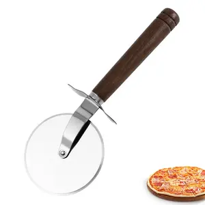 Eminceur — coupe-Pizza professionnel personnalisé avec manche en bois, en acier inoxydable, avec roue en bois