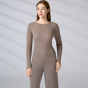Casual Winter Knitted Top Minimalist Style Solid Color Women's Ribbed <b>Pullover</b> Long Sleeve Knitwear Crewneck Wool Sweater - Product Image 5