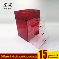 Organisateur de rangement moderne en acrylique transparent rouge de luxe à 4 tiroirs, écologique et recyclable, fabriqué sur mesure en usine, pour cosmétiques et bijoux