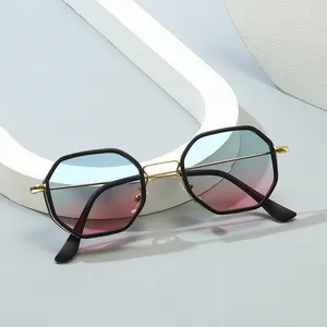 2024 yeni moda metal poligon rüzgar geçirmez güneş gözlüğü kadın erkek gözlük gölge vintage güneş gözlüğü toptan özel gözlük