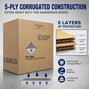 Carton d'emballage pour marchandises dangereuses en fibre de bois 4G extra-résistant à 5 couches, pour le transport aérien de batteries au lithium, boîte <span class=keywords><strong>UN</strong></span> - Product Image 1