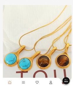 Collier pendentif en turquoise, style rétro et simple, bijoux fantaisie - Product Image 5