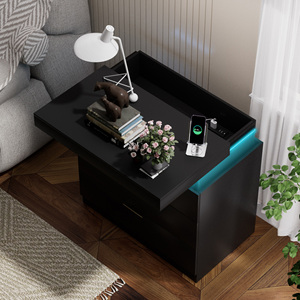 Modern Nightstand with <b>Drawers</b> LED Light Bedroom Storage <b>Side</b> <b>Table</b> - Product Image 4