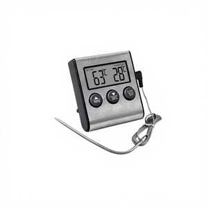 Thermomètre alimentaire numérique avec sonde en acier inoxydable, écran LCD, minuterie, alarme, mesure de la température de la viande pour four, barbecue, grillades - Product Image 1