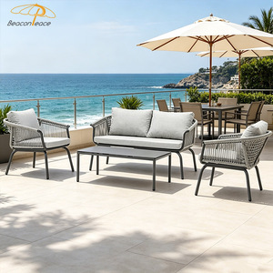 Todo clima Muebles de jardín al aire libre Sofá Cuerda de aluminio Tejido 4 plazas Balcón Villa Terraza Patio Sofá suave Set - Product Image 1