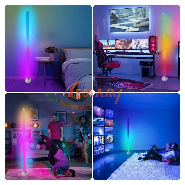 Modern Home Decor LED RGB Floor Lamp Smart Corner Standing Light with Remote Control White Shade Indoor