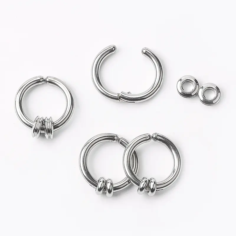 Fashion Couple Stainless Steel Earrings No Hole Circle Clip-on Earrings For men Multi Circles Hoop Earrings Men