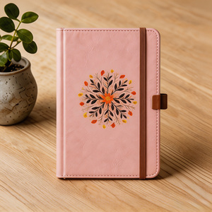 Carnet personnalisable en cuir PU <span class=keywords><strong>rose</strong></span> à motif floral <span class=keywords><strong>mandala</strong></span>, couverture rigide avec élastique, idéal pour un cadeau - Product Image 1