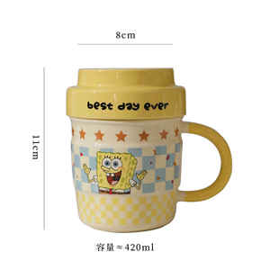 SpongeBob SquarePants <b>Ceramic</b> <b>Mug</b> With Lid Cartoon Design Yellow Green Pink Single Cup Graduation Gift - Product Image 5