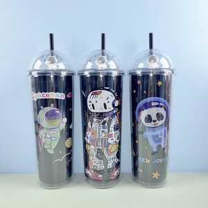 Trendy Flat Lid Ice Cup Double Layer Plastic <b>Crushed</b> Ice Cup Summer Fashion Student Water Bottle Mixed Color - Product Image 3