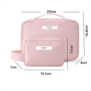 Sac de maquillage portable en tissu Oxford, grande capacité, poignée souple, couleurs macaron, organisateur de cosmétiques pour le rangement à domicile, été 2024 - Product Image 5