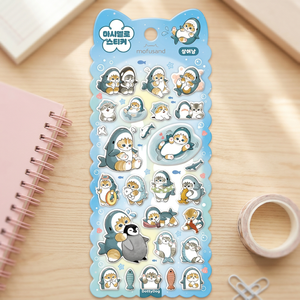 สติกเกอร์ PVC ลายมาร์ชเมลโลว์ ฉลาม แมว การ์ตูนเกาหลีน่ารัก ตัวการ์ตูนแบบถอดได้ ตกแต่งไดอารี่ พิมพ์ลาย UV แผ่นสติกเกอร์น่ารัก ขายส่ง - Product Image 3