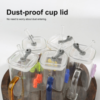 Tasse carrée en verre avec nœud coloré et poignée, tasse à café en verre résistant à la chaleur avec paille, tasse à eau pour café et lait