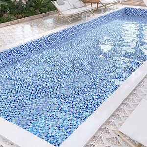 Precio al por Mayor de Mosaicos de Vidrio Iridiscente Verde Agua, Blanco y Azul para Piscinas - Product Image 3