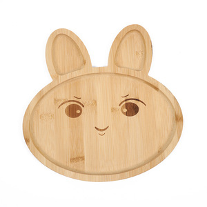 Bandeja de bambú con diseño de conejo, plato de servir de madera maciza gruesa con dibujos animados para postres y pasteles, vajilla para el hogar. - Product Image 5