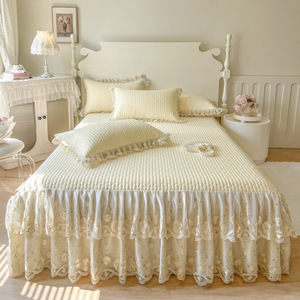 Falda de cama ajustable larga de princesa de invierno, decoración del hogar de alta calidad, faldas de cama gruesas de encaje, juego de cama con imagen - Product Image 5