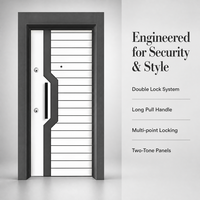 Porte d'entrée blindée moderne turque bicolore avec poignée longue, double verrouillage multipoints, finition grain de bois, tailles personnalisées