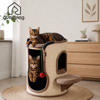 Arbre à chat cylindrique à 2 niveaux de style nordique, entièrement recouvert de sisal, avec base antidérapante et plateforme supérieure pour l'intérieur