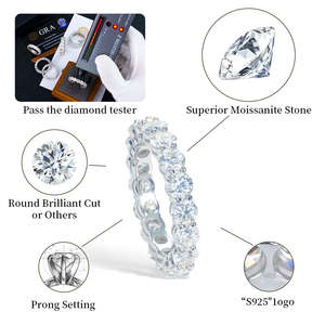 แหวนมอสซาไนต์ทรง Eternity ประดับเพชรเต็มวง ขนาด 3 มม. 4 มม. 5 มม. 6 มม. สำหรับผู้หญิงและผู้ชาย ชุบทองคำขาว เงินแท้ 925 ดีไซน์ทันสมัย เหมาะสำหรับเป็นแหวนหมั้น - Product Image 6