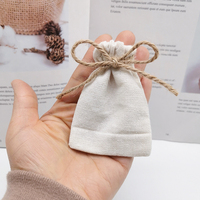 Petit sac à cordon en lin et coton de style ethnique, motif vague vintage, pochette de rangement en lin, mini sac à cordon en coton naturel