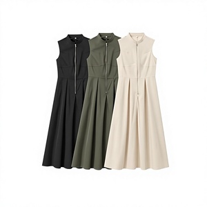 Robe longue sans manches, sans col, élégante, style européen-américain, coupe ample, taille décontractée, streetwear, en polyester, effet vieilli - Product Image 1