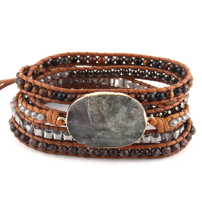 Модные браслеты ручной работы из натурального драгоценного камня с кристаллами лабрадонита, браслеты дружбы с 5 нитями