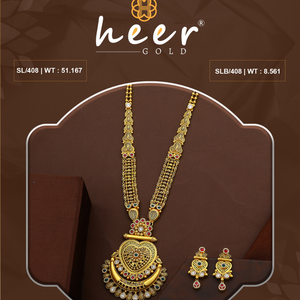 Collar largo clásico de oro con colgante de corazón, joyería tradicional india para novias, diseño étnico elegante con aretes. - Product Image 2