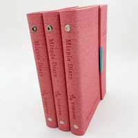 Couverture de carnet A5 en cuir PU rose, 3 volets, avec reliure à 6 anneaux, fermeture magnétique, fente pour cartes et fenêtre transparente