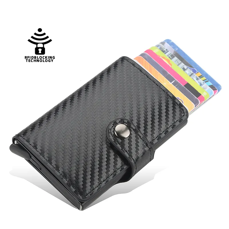 Baellerry New Design Carbon Fiber Card Holder Cheap High Quality Leather Protective Smart Rfid Security Wallet Aluminum