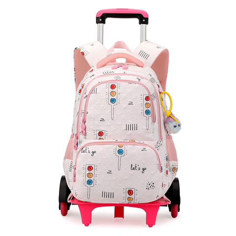 ZIRANYU Kids Cute School Trolley Bags for Girls Rolling Backpack With 6 Wheels Detachable Kawaii Printing Bags Large Capacity
