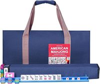 Jeu de Mahjong Américain Moderne 166 Tuiles Sac Fourre-tout en Toile 4 Supports Dés Jetons Cartes de Score Jeu de Divertissement Portable