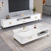 Meubles TV de Luxe pour Salon Moderne, Ensemble Meuble TV avec Plateau en Verre et Table Basse, Rangement Durable Vittoria