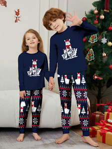 Pijamas Navideños Térmicos de Manga Larga con Estampado de Oso Polar Azul Personalizados para Mujer, Cierre de Cintura Elástica Familiar, Tejido de Punto - Product Image 3