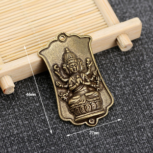 Pendentif Bouddha en laiton 46x27mm, style antique, porte-clés de voiture, étiquette décorative - Product Image 1