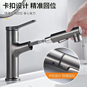 Robinet de lavabo extractible monocommande avec cartouche céramique, à poser sur le comptoir, monotrou, avec douchette extractible - Product Image 4